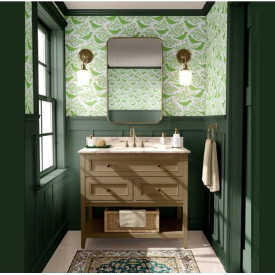 Papel Vinílico Autoadesivo Impermeável Estampa Chic de Pássaros e Corais Verde Removível para Quartos, Inquilinos e Armários - S4Sassy 63,5 cm (L) × 609,6 cm (C) / Verde - Vinil Liso