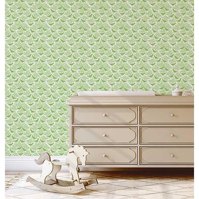 Papel Vinílico Autoadesivo Impermeável Estampa Chic de Pássaros e Corais Verde Removível para Quartos, Inquilinos e Armários - S4Sassy 63,5 cm (L) × 609,6 cm (C) / Verde - Vinil Liso