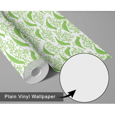 Papel Vinílico Autoadesivo Impermeável Estampa Chic de Pássaros e Corais Verde Removível para Quartos, Inquilinos e Armários - S4Sassy 63,5 cm (L) × 609,6 cm (C) / Verde - Vinil Liso