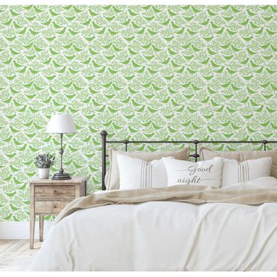 Papel Vinílico Autoadesivo Impermeável Estampa Chic de Pássaros e Corais Verde Removível para Quartos, Inquilinos e Armários - S4Sassy 63,5 cm (L) × 609,6 cm (C) / Verde - Vinil Liso