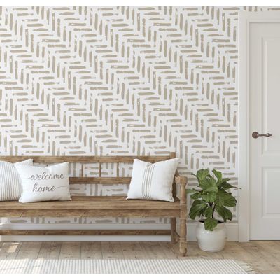 Papel Contact Vinílico Removível Bege Contemporâneo, Estampa de Pinceladas Azuis para Paredes, Armários e Cômodas, Impermeável - S4sassy 63,5 cm (L) × 304,8 cm (C) / Bege - Vinil Liso