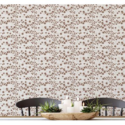 Papel de Parede Vinílico Autoadesivo Mini Ramo Floral Marrom, Envoltório Decorativo Fácil DIY para Quarto, Sala e Armários - S4Sassy 63,5 cm (L) × 304,8 cm (C) / Marrom - Vinil Liso