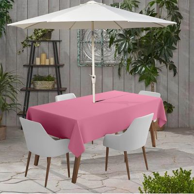 Toalha de Mesa Interna/Externa Impermeável para Quintal, Capas de Mesa Primavera/Verão para Mesa Circular/Churrascos/Piquenique - Vargottam 147,32 Cm × 304,8 Cm – Com Furo Para Guarda-Sol / Rosa