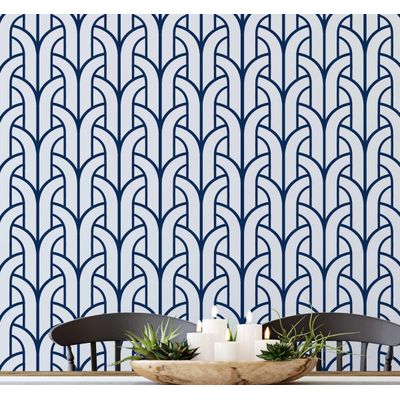 Papel Contact Vinílico Autoadesivo Azul Contemporâneo Removível, Impermeável, Estampa Fonte Art Déco para Parede, Armário e Cômoda - S4sassy 63,5 cm (L) × 914,4 cm (C) / Azul - Vinil Liso
