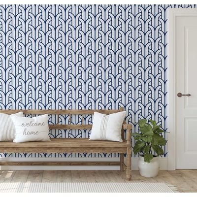 Papel Contact Vinílico Autoadesivo Azul Contemporâneo Removível, Impermeável, Estampa Fonte Art Déco para Parede, Armário e Cômoda - S4sassy 63,5 cm (L) × 914,4 cm (C) / Azul - Vinil Liso