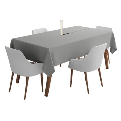 Toalha de Mesa Impermeável para Uso Interno e Externo, Capa Primavera/Verão para Mesa Circular/Churrasco/Piquenique/Quintal - Vargottam 147,32 Cm × 208,28 Cm – Com Furo Para Guarda-Sol / Cinza