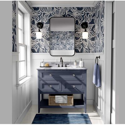 Contact Autoadesivo Removível Azul Contemporâneo, Rolo Vinil Impermeável com Estampa Floral Linear para Paredes, Armários e Cômoda - S4sassy 63,5 cm (L) × 304,8 cm (C) / Azul - Vinil Liso