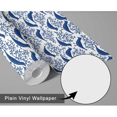 Papel de Parede Vinílico Autoadesivo À Prova d'Água, Estampa Chic de Pássaros e Coral - Azul, para Quartos, Locação e Armários - S4Sassy 63,5 cm (L) × 152,4 cm (C) / Azul - Vinil Liso