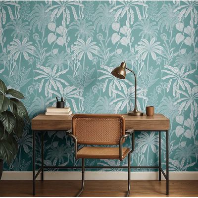 Papel de Parede Vinil Autoadesivo Estampa Botânica de Selva Verde Impermeável, Removível para Quartos, Espaços Alugados e Armários - S4Sassy 63,5 cm (L) × 304,8 cm (C) / Verde - Vinil Liso