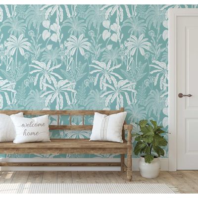 Papel de Parede Vinil Autoadesivo Estampa Botânica de Selva Verde Impermeável, Removível para Quartos, Espaços Alugados e Armários - S4Sassy 63,5 cm (L) × 304,8 cm (C) / Verde - Vinil Liso