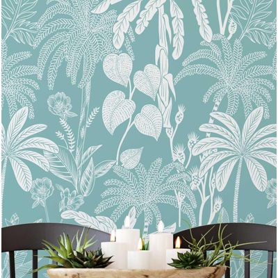 Papel de Parede Vinil Autoadesivo Estampa Botânica de Selva Verde Impermeável, Removível para Quartos, Espaços Alugados e Armários - S4Sassy 63,5 cm (L) × 304,8 cm (C) / Verde - Vinil Liso