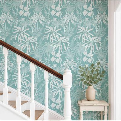 Papel de Parede Vinil Autoadesivo Estampa Botânica de Selva Verde Impermeável, Removível para Quartos, Espaços Alugados e Armários - S4Sassy 63,5 cm (L) × 304,8 cm (C) / Verde - Vinil Liso