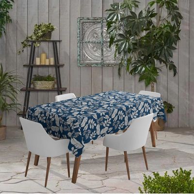 Toalhas de Mesa Impermeáveis Interno/Externo para Pátio - Capas Primavera/Verão para Mesa do Quintal/Churrasco/Piquenique - Vargottam 147,32 Cm × 259,08 Cm / Azul