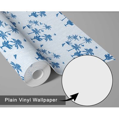 Papel de Parede Mini Ilha de Palmeiras Azul Vinílico Autoadesivo, Decoração DIY Fácil para Quarto, Sala, Armários - S4Sassy 63,5 cm (L) × 304,8 cm (C) / Azul - Vinil Texturizado