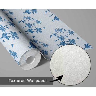 Papel de Parede Mini Ilha de Palmeiras Azul Vinílico Autoadesivo, Decoração DIY Fácil para Quarto, Sala, Armários - S4Sassy 63,5 cm (L) × 304,8 cm (C) / Azul - Vinil Texturizado