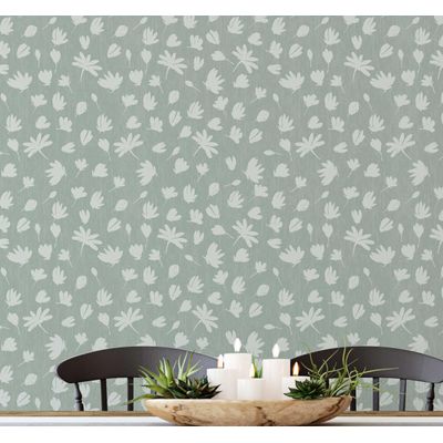 Papel de Parede Vinílico Autocolante Impermeável Floral Chique, Removível para Quartos, Salas, Armários e Espaços de Locação - S4Sassy 63,5 cm (L) × 304,8 cm (C) / Verde - Vinil Liso