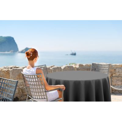 Toalha de Mesa Redonda 147 cm Interno/Externo com Furo para Guarda-Sol, Impermeável, para Pátio/Churrasco, Cinza Escuro - Vargottam 147,32 Cm × 147,32 Cm – Com Furo Para Guarda-Sol / Cinza