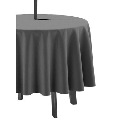 Toalha de Mesa Redonda 147 cm Interno/Externo com Furo para Guarda-Sol, Impermeável, para Pátio/Churrasco, Cinza Escuro - Vargottam 147,32 Cm × 147,32 Cm – Com Furo Para Guarda-Sol / Cinza