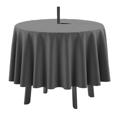 Toalha de Mesa Redonda 147 cm Interno/Externo com Furo para Guarda-Sol, Impermeável, para Pátio/Churrasco, Cinza Escuro - Vargottam 147,32 Cm × 147,32 Cm – Com Furo Para Guarda-Sol / Cinza