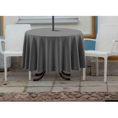 Toalha de Mesa Redonda 147 cm Interno/Externo com Furo para Guarda-Sol, Impermeável, para Pátio/Churrasco, Cinza Escuro - Vargottam 147,32 Cm × 147,32 Cm – Com Furo Para Guarda-Sol / Cinza