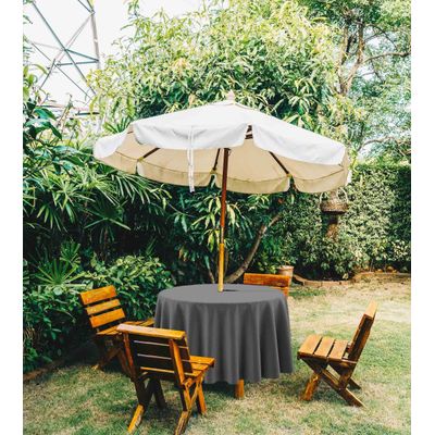 Toalha de Mesa Redonda 147 cm Interno/Externo com Furo para Guarda-Sol, Impermeável, para Pátio/Churrasco, Cinza Escuro - Vargottam 147,32 Cm × 147,32 Cm – Com Furo Para Guarda-Sol / Cinza