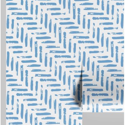 Papel Contact Azul Removível Contemporâneo, Estampa de Traço Pincelado, Paredes/Armários/Cômoda, Vinílico Autoadesivo Impermeável - S4sassy 63,5 cm (L) × 609,6 cm (C) / Azul - Vinil Texturizado