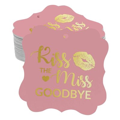 "Tags de Papel para Pendurar em Formato Bracket com Acabamento Foil ""Kiss The Miss Goodbye"" Lembrancinhas de Chá de Panela - Inkdotpot" 100 Etiquetas Metalizadas / Rosa - Dourado