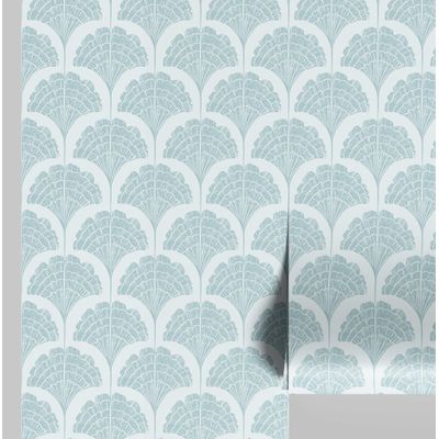 Vinílico Autoadesivo Folha Leque Chic, Papel Contact À Prova d'Água Azul, Removível para Quartos, Salas, Locação e Armários - S4Sassy 63,5 cm (L) × 609,6 cm (C) / Azul - Vinil Texturizado