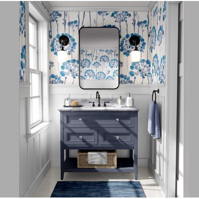 Papel Contact Vinílico Autoadesivo Impermeável 'Autumn Bloom' Azul Contemporâneo Removível para Paredes, Armários e Cômoda - S4sassy 63,5 cm (L) × 304,8 cm (C) / Azul - Vinil Liso