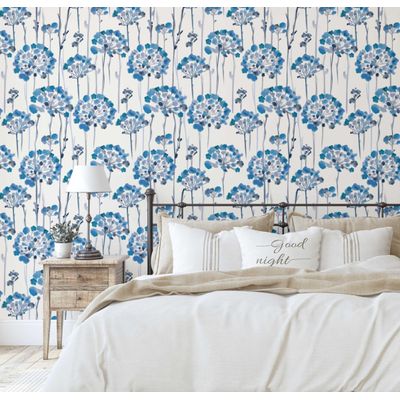Papel Contact Vinílico Autoadesivo Impermeável 'Autumn Bloom' Azul Contemporâneo Removível para Paredes, Armários e Cômoda - S4sassy 63,5 cm (L) × 304,8 cm (C) / Azul - Vinil Liso