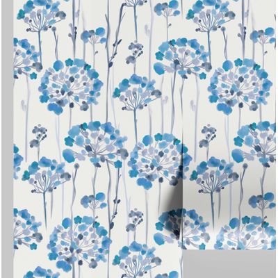 Papel Contact Vinílico Autoadesivo Impermeável 'Autumn Bloom' Azul Contemporâneo Removível para Paredes, Armários e Cômoda - S4sassy 63,5 cm (L) × 304,8 cm (C) / Azul - Vinil Liso