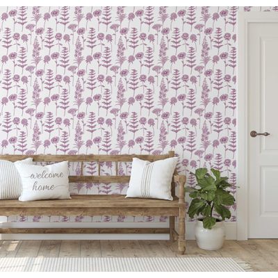 Papel de Parede Vinílico Autoadesivo Estampa Botânica em Esboço Chique, à Prova d'Água, Rosa - Para Quartos/Aluguel/Armários - S4Sassy 63,5 cm (L) × 914,4 cm (C) / Rosa - Vinil Liso