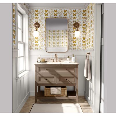 Papel de Parede Vinil Adesivo Amarelo com Borboletas Azuis Chiques e Vinha Floral, Impermeável, Removível para Quartos e Armários - S4Sassy 63,5 cm (L) × 152,4 cm (C) / Amarelo - Vinil Liso