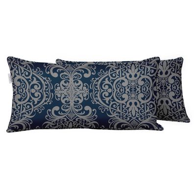Capa Lombar em Poliéster para Uso Interno/Externo, À Prova D'Água, Retangular para Almofada de Pátio - Vargottam 30,48 Cm × 50,8 Cm / Azul