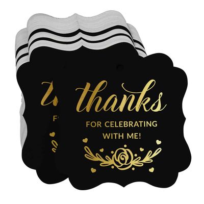 "Etiquetas de Papel Metalizado em Formato de Chaves ""Obrigado por Comemorar Comigo"" para Lembrancinhas de Aniversário - Inkdotpot" 50 Etiquetas Metalizadas / Preto - Dourado