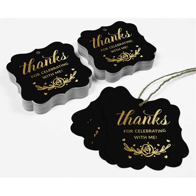 "Etiquetas de Papel Metalizado em Formato de Chaves ""Obrigado por Comemorar Comigo"" para Lembrancinhas de Aniversário - Inkdotpot" 50 Etiquetas Metalizadas / Preto - Dourado