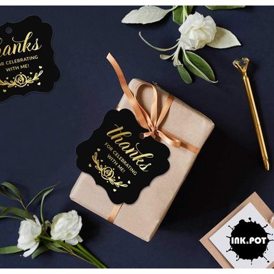 "Etiquetas de Papel Metalizado em Formato de Chaves ""Obrigado por Comemorar Comigo"" para Lembrancinhas de Aniversário - Inkdotpot" 50 Etiquetas Metalizadas / Preto - Dourado