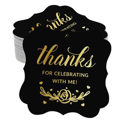 "Etiquetas de Papel Metalizado em Formato de Chaves ""Obrigado por Comemorar Comigo"" para Lembrancinhas de Aniversário - Inkdotpot" 50 Etiquetas Metalizadas / Preto - Dourado