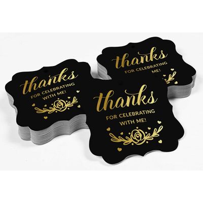 "Etiquetas de Papel Metalizado em Formato de Chaves ""Obrigado por Comemorar Comigo"" para Lembrancinhas de Aniversário - Inkdotpot" 50 Etiquetas Metalizadas / Preto - Dourado