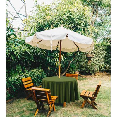 Toalha de Mesa Redonda 147cm Interno/Externo com Furo para Guarda-Sol, Impermeável para Pátio Primavera-Verão, Quintal/Churrasco - Vargottam 147,32 Cm × 147,32 Cm – Com Furo Para Guarda-Sol / Verde