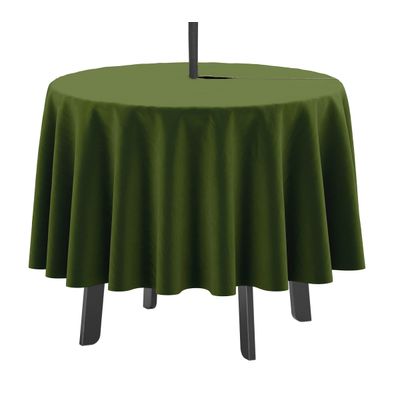 Toalha de Mesa Redonda 147cm Interno/Externo com Furo para Guarda-Sol, Impermeável para Pátio Primavera-Verão, Quintal/Churrasco - Vargottam 147,32 Cm × 147,32 Cm – Com Furo Para Guarda-Sol / Verde