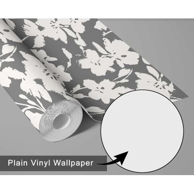 Papel de Parede Vinílico Autoadesivo, Estampa Floral Chique, Impermeável, Cinza, Removível, para Quartos, Locatários e Armários - S4Sassy 63,5 cm (L) × 304,8 cm (C) / Cinza - Vinil Liso