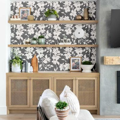 Papel de Parede Vinílico Autoadesivo, Estampa Floral Chique, Impermeável, Cinza, Removível, para Quartos, Locatários e Armários - S4Sassy 63,5 cm (L) × 304,8 cm (C) / Cinza - Vinil Liso