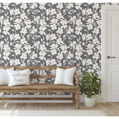 Papel de Parede Vinílico Autoadesivo, Estampa Floral Chique, Impermeável, Cinza, Removível, para Quartos, Locatários e Armários - S4Sassy 63,5 cm (L) × 304,8 cm (C) / Cinza - Vinil Liso