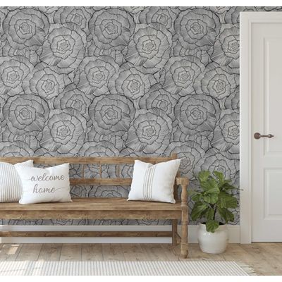 Papel Contact Cinza Contemporâneo Removível, Floral de Linhas Finas, Vinil Autoadesivo Impermeável para Paredes, Armários e Cômoda - S4sassy 63,5 cm (L) × 609,6 cm (C) / Cinza - Vinil Liso