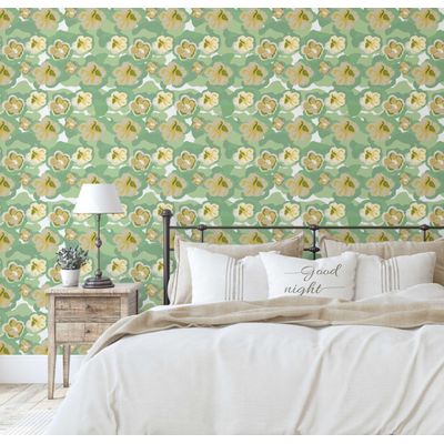 Decoração de Parede Verde Contemporânea Removível, Rolo Vinílico Autoadesivo Impermeável Contact Floral para Armários e Cômoda - S4sassy 63,5 cm (L) × 609,6 cm (C) / Verde - Vinil Liso