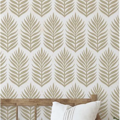 Papel de Parede Vinílico Autocolante Folha de Palmeira Chic Impermeável Bege Removível para Quartos, Salas, Armários e Locatários - S4Sassy 63,5 cm (L) × 304,8 cm (C) / Bege - Vinil Liso