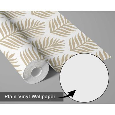 Papel de Parede Vinílico Autocolante Folha de Palmeira Chic Impermeável Bege Removível para Quartos, Salas, Armários e Locatários - S4Sassy 63,5 cm (L) × 304,8 cm (C) / Bege - Vinil Liso