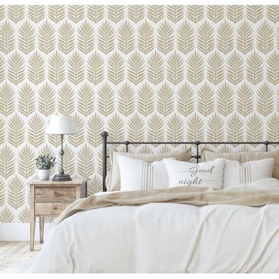 Papel de Parede Vinílico Autocolante Folha de Palmeira Chic Impermeável Bege Removível para Quartos, Salas, Armários e Locatários - S4Sassy 63,5 cm (L) × 304,8 cm (C) / Bege - Vinil Liso