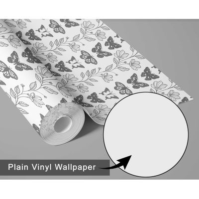 Papel Contact Vinílico Autoadesivo Impermeável, Borboletas e Trepadeira Floral Chique, Cinza, Removível para Quartos e Armários - S4Sassy 63,5 cm (L) × 304,8 cm (C) / Cinza - Vinil Liso